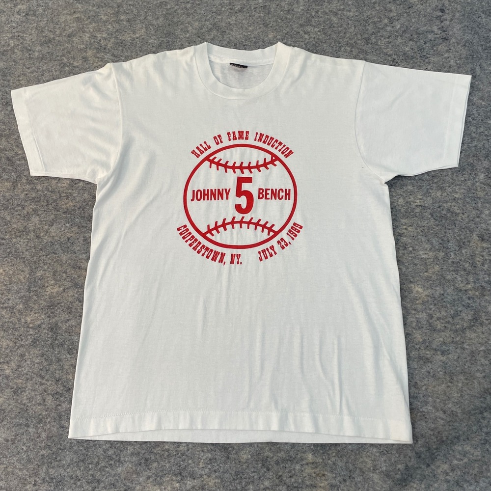VTG Screen Stars Johnny Bench Baseball Hall of Fame Induction T-Shirt Men's L